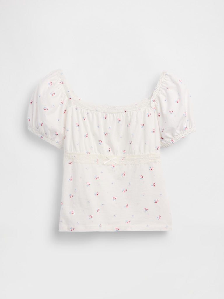 Kids Lace-Trim Puff-Sleeve Top