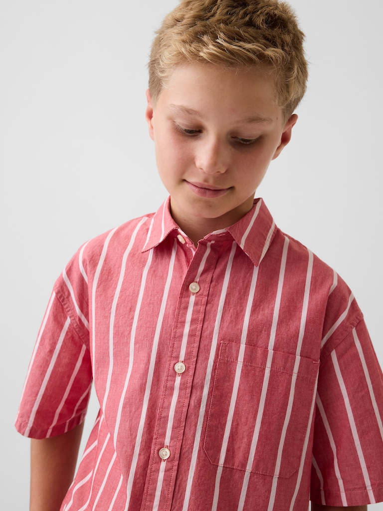 Kids Organic Cotton Poplin Relaxed Stripe Shirt