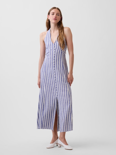 Linen-Blend Halter Maxi Dress | Gap