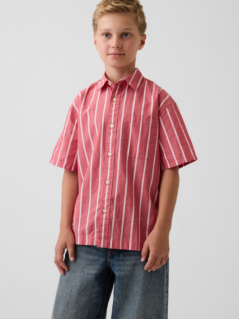 Kids Organic Cotton Poplin Relaxed Stripe Shirt