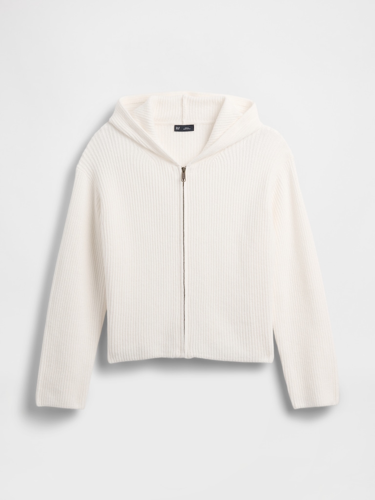 CashSoft Oversized Shaker-Stitch Zip Hoodie