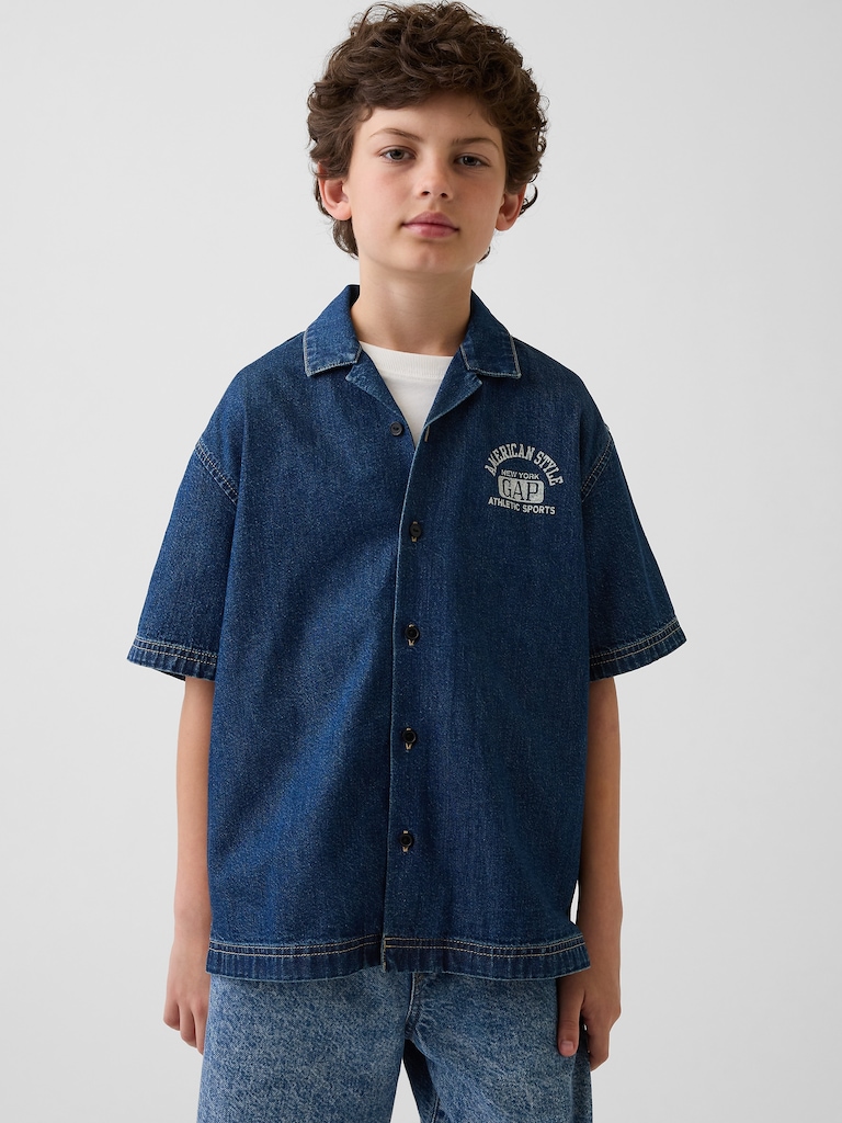 Kids Denim Relaxed New York Logo Shirt