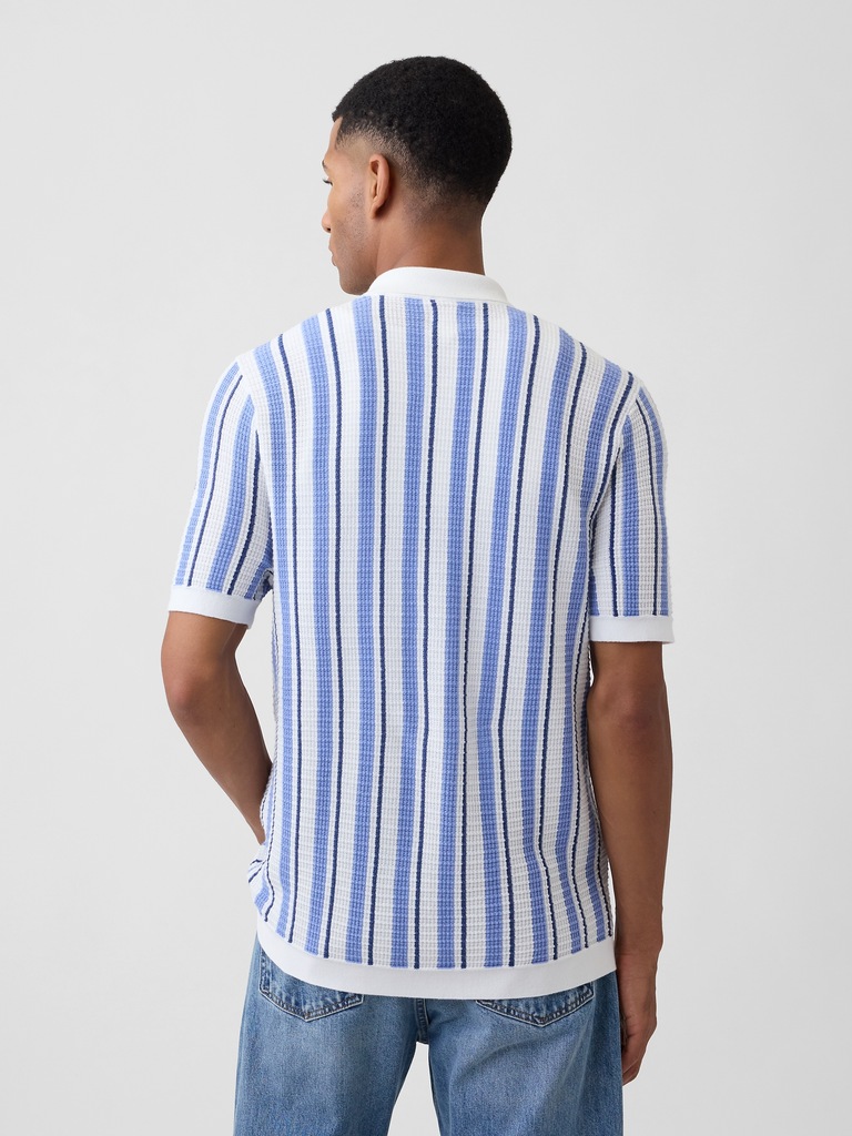 Button-Up Sweater Polo Shirt