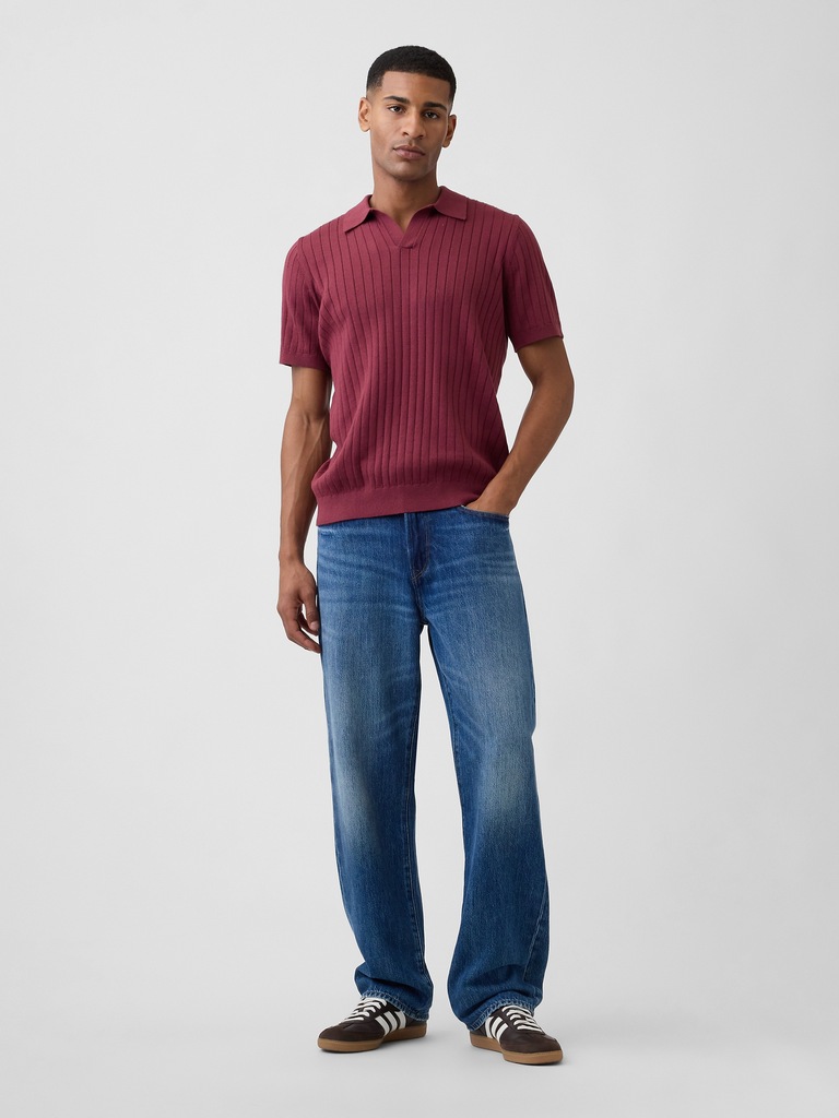 Ribbed Johnny Collar Polo Shirt