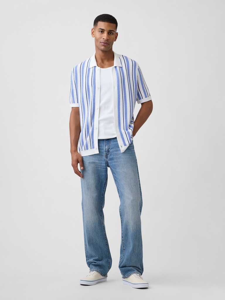 Button-Up Sweater Polo Shirt