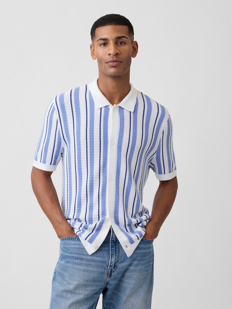 Button-Up Sweater Polo Shirt