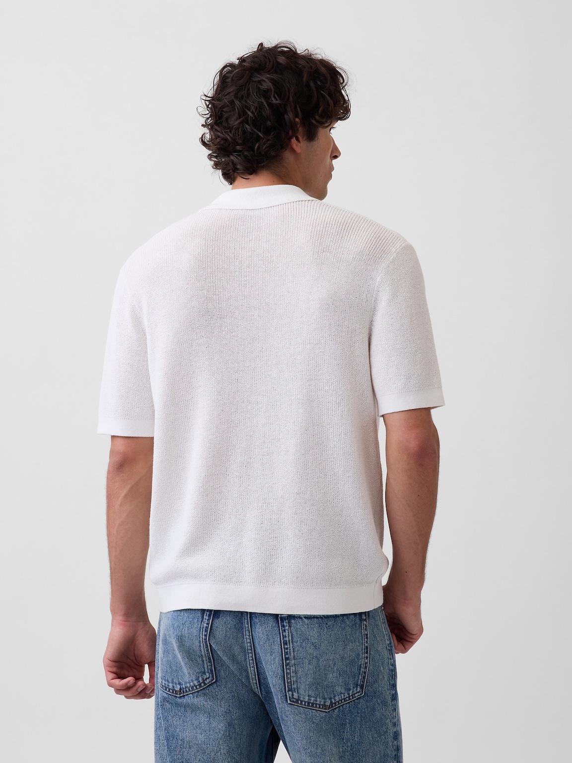 Linen-Blend Camp Polo Sweater Shirt