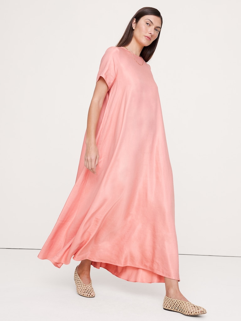 Viscose-Linen Trapeze Maxi Dress