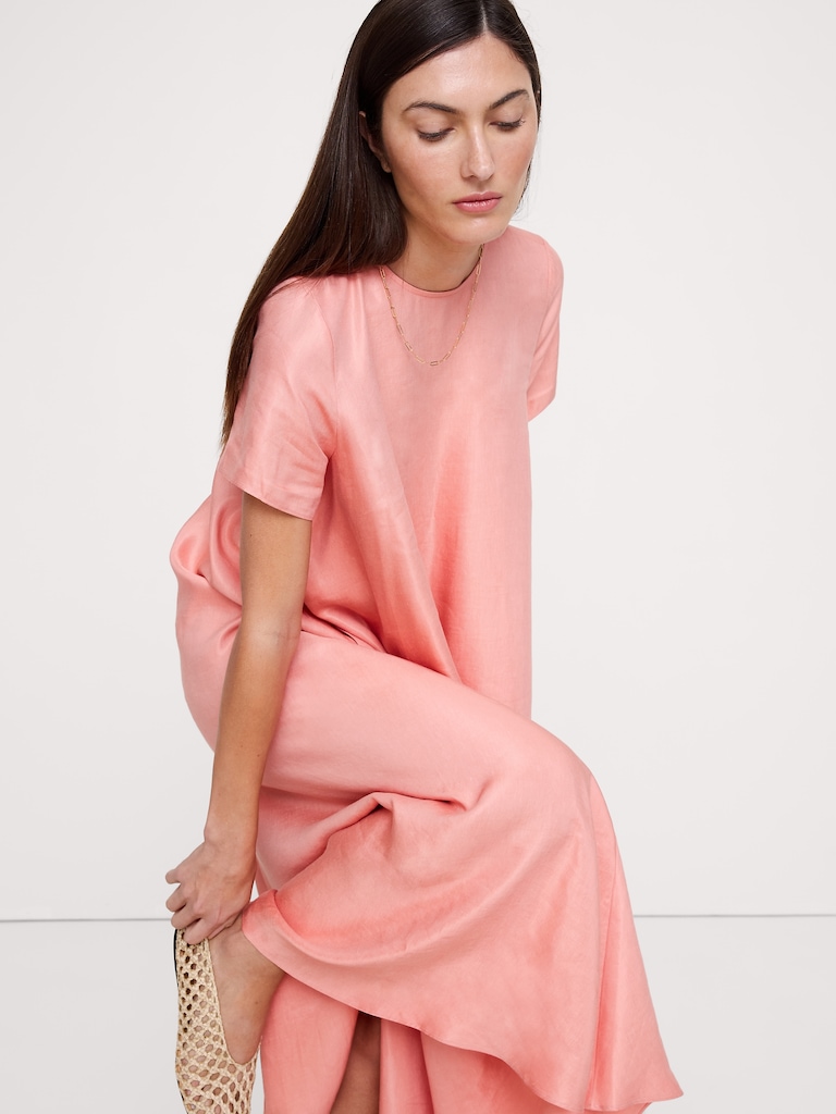 Viscose-Linen Trapeze Maxi Dress