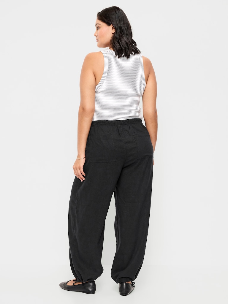 Mid-Rise Linen-Blend Cinched-Ankle Pants