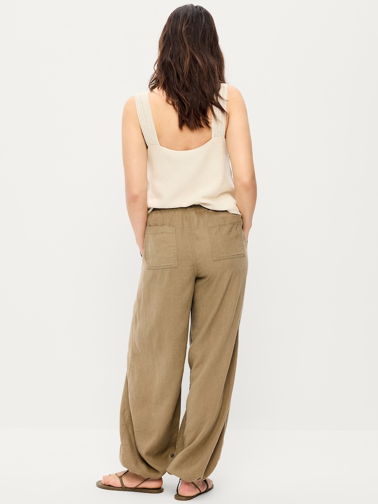 Mid-Rise Linen-Blend Cinched-Ankle Pants
