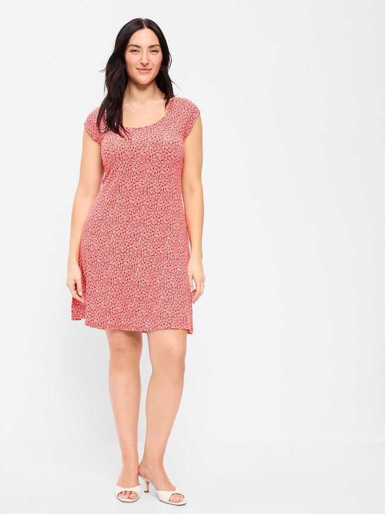 Short-Sleeve Scoop-Neck Mini Dress