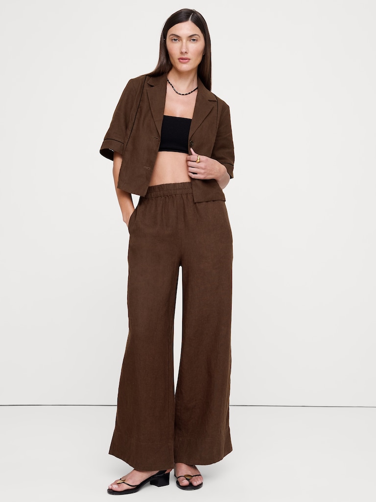 Linen Short-Sleeve Blazer Top