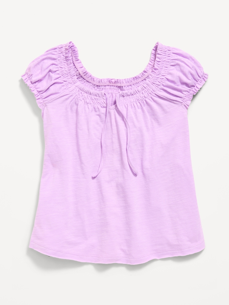 Haut à manches courtes noué sur le devant en tricot de jersey pour fille