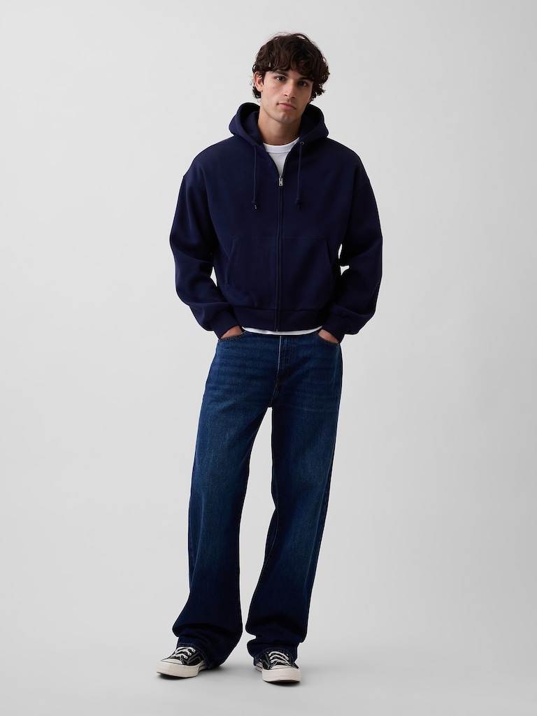 VintageSoft Oversized Crop Zip Hoodie