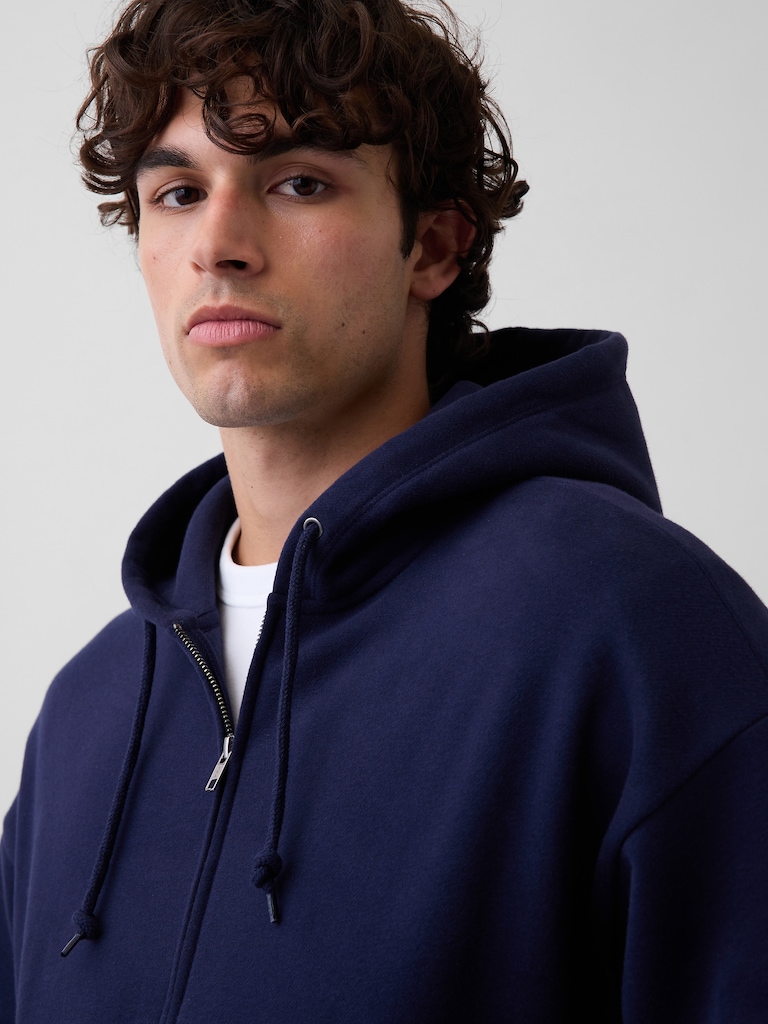 VintageSoft Oversized Crop Zip Hoodie