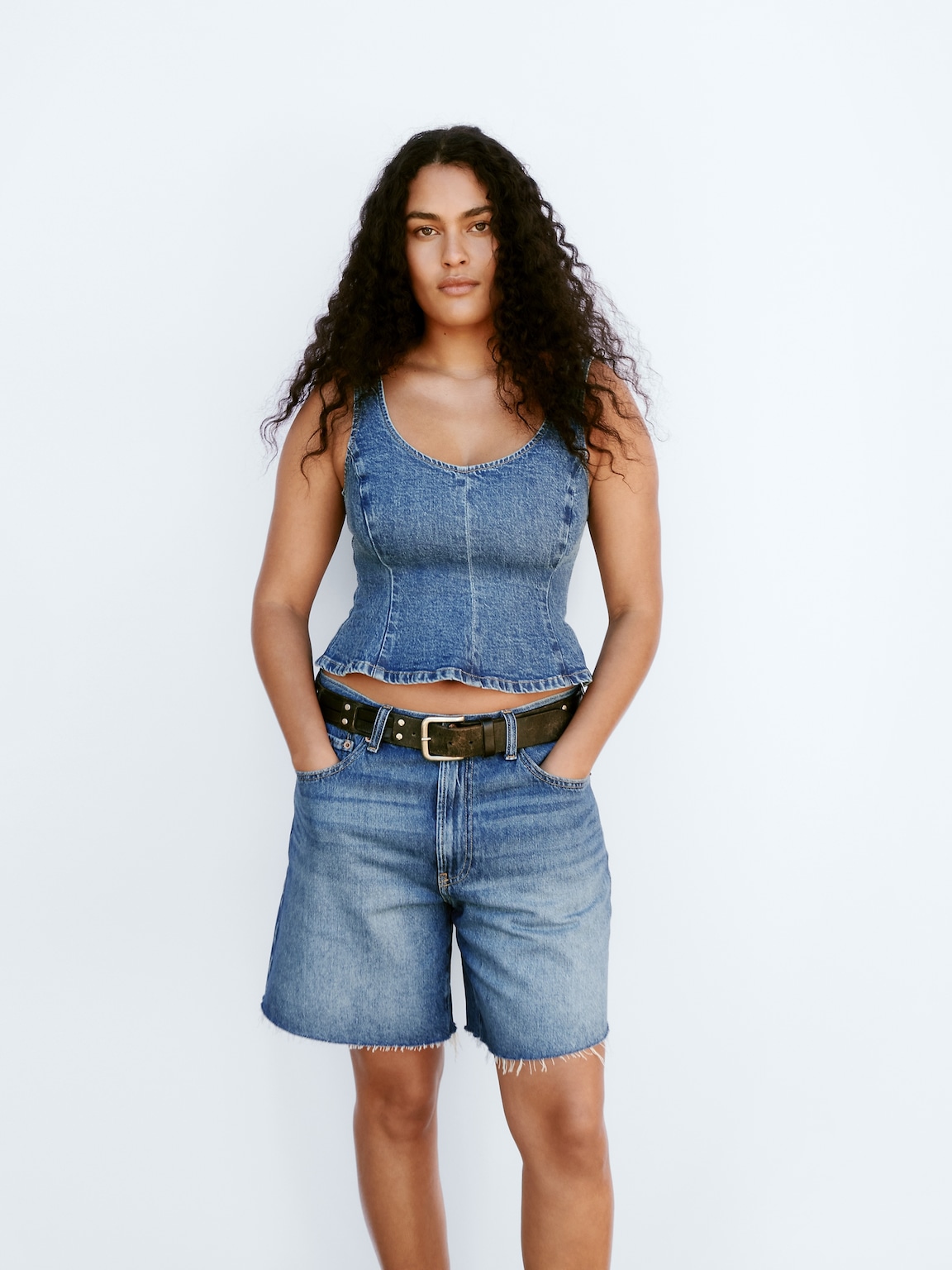 Mid Rise Loose Denim Bermuda Shorts