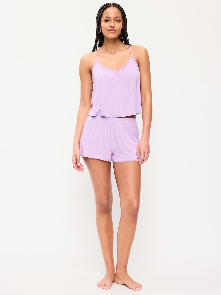 Lace-Trim Pajama Tank and Shorts Set