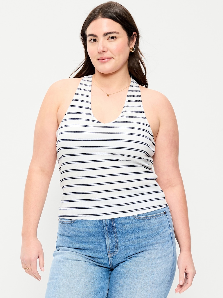 Sleeveless Ribbed Loop-Back Tank Top