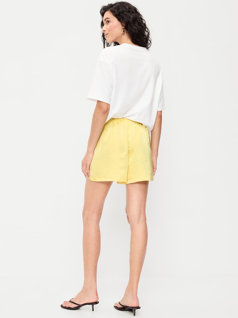 High-Waisted Lace-Trim Satin Shorts