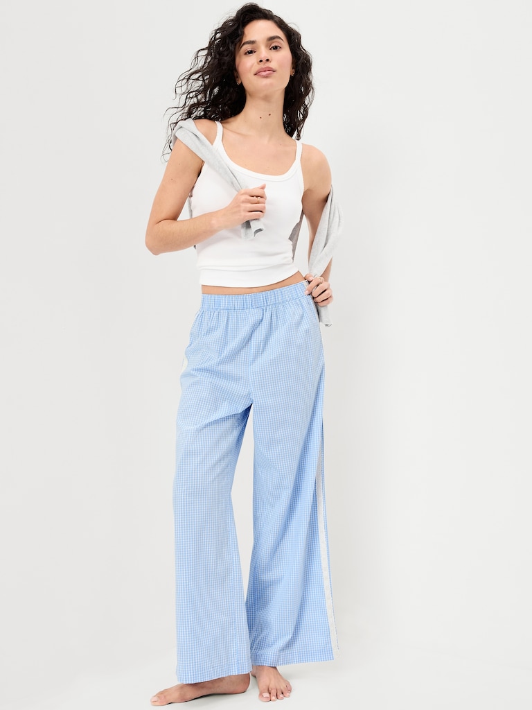 Poplin Wide-Leg Pajama Pants