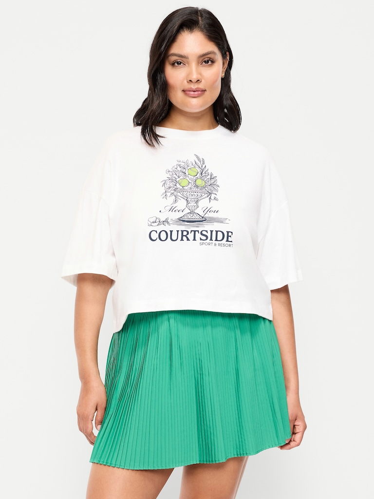 Vintage Crew-Neck Oversized Crop Graphic T-Shirt