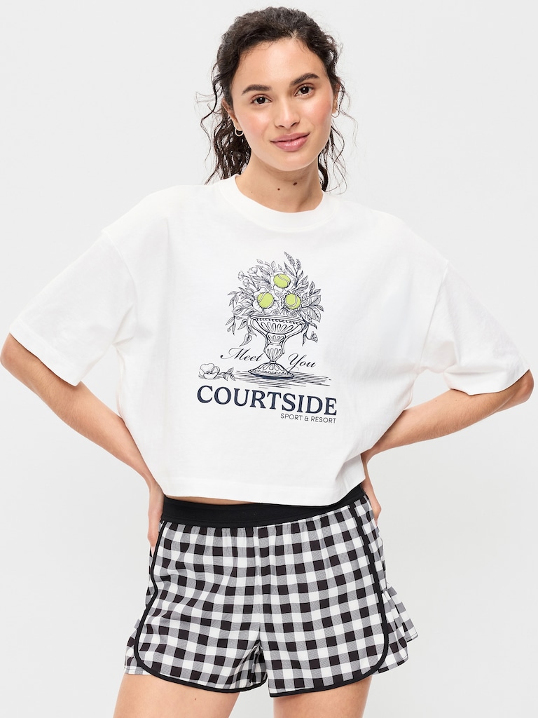 Vintage Crew-Neck Oversized Crop Graphic T-Shirt