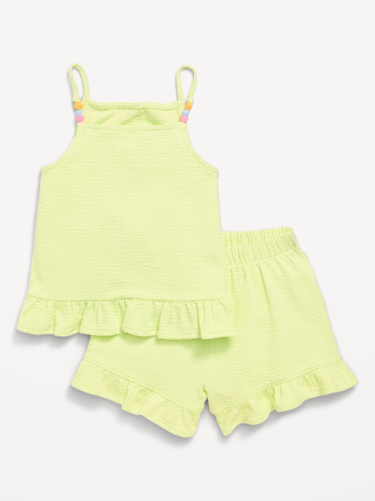 Textured Ruffle-Trim Tank Top and Shorts Set for Toddler Girls
