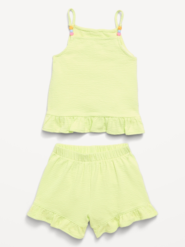 Textured Ruffle-Trim Tank Top and Shorts Set for Toddler Girls
