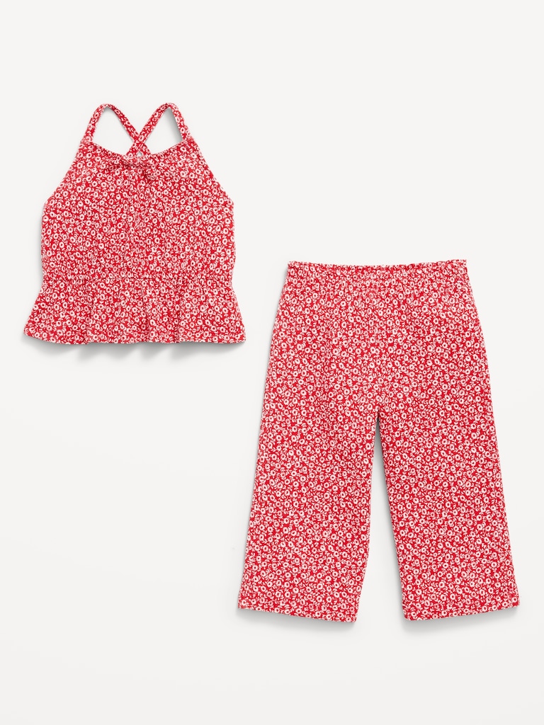 Printed Sleeveless Top and Pants Set for Toddler Girls