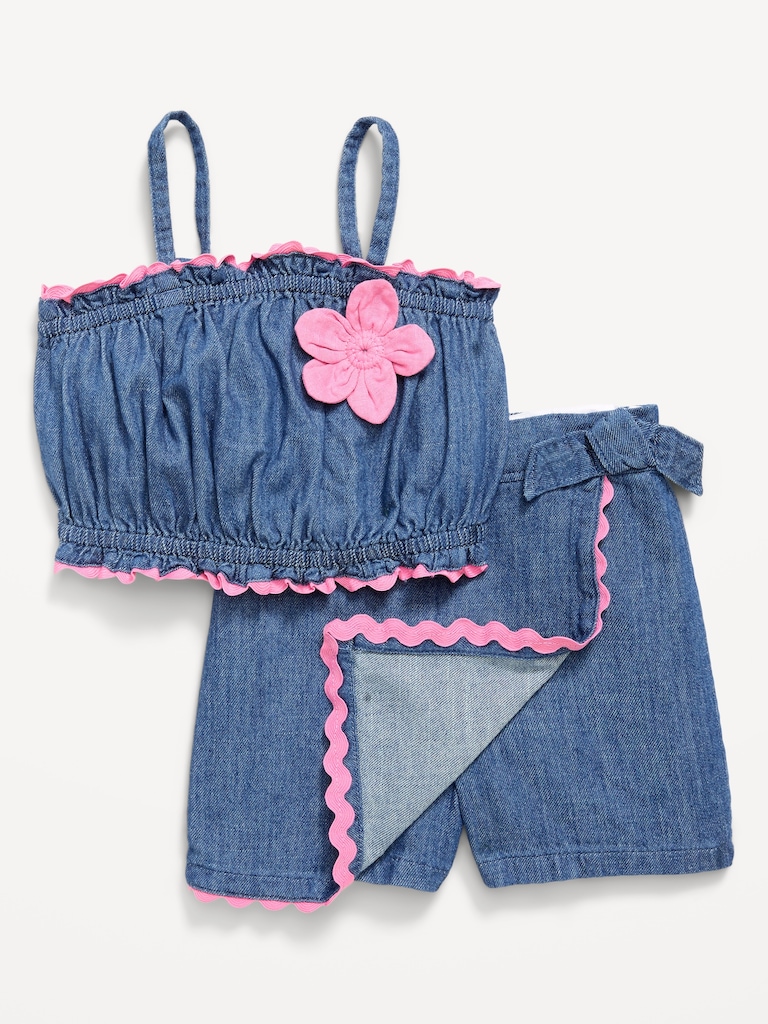 Sleeveless Chambray Top and Skort Set for Toddler Girls