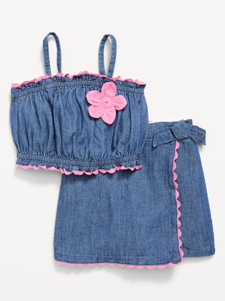 Sleeveless Chambray Top and Skort Set for Toddler Girls
