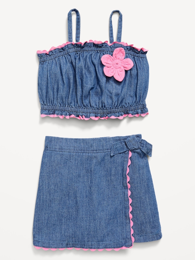 Sleeveless Chambray Top and Skort Set for Toddler Girls