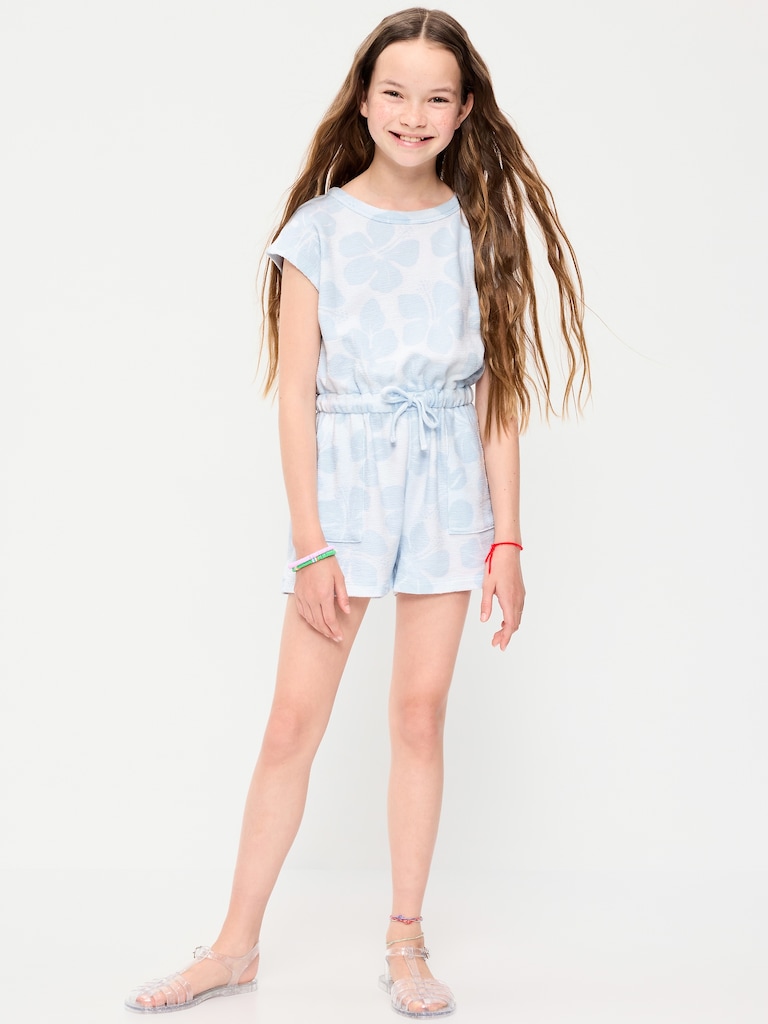 Short-Sleeve Textured Utility Romper for Girls
