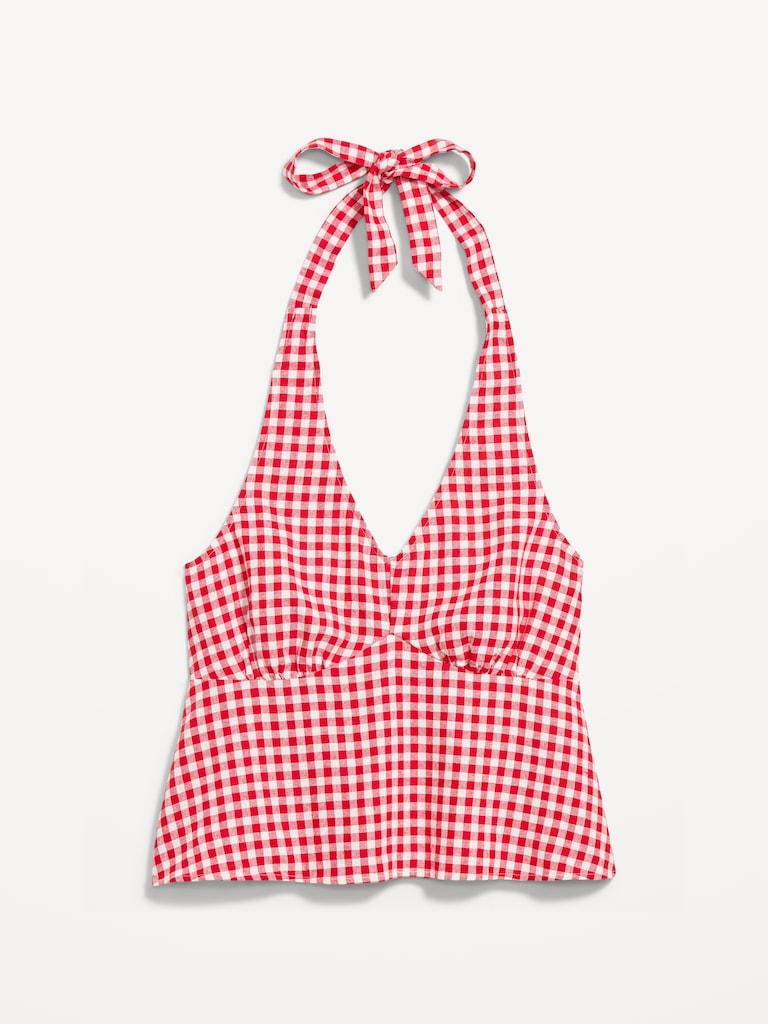 Linen-Blend V-Neck Halter Top