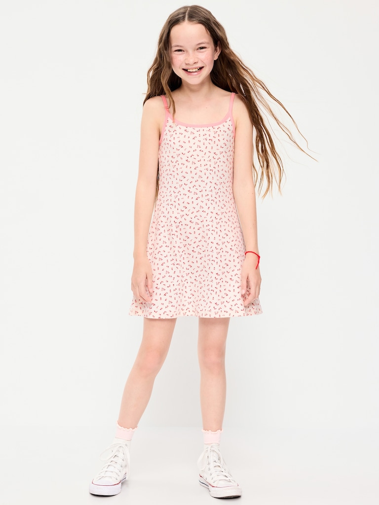 Sleeveless Fitted Ribbed Swing Dress for Girls