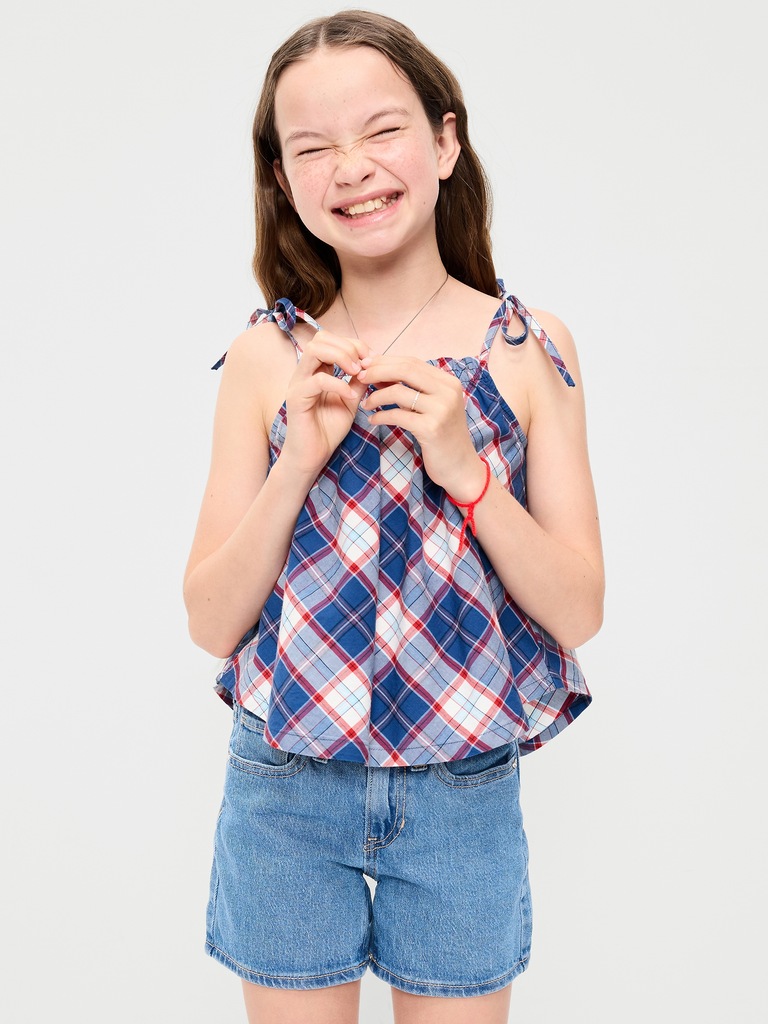 Sleeveless Tie-Shoulder Plaid Top for Girls
