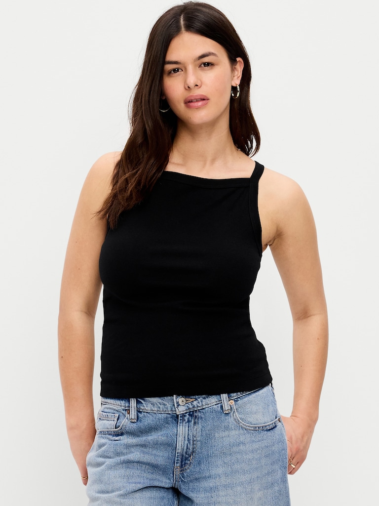 Fitted Sleeveless Apron Tank Top