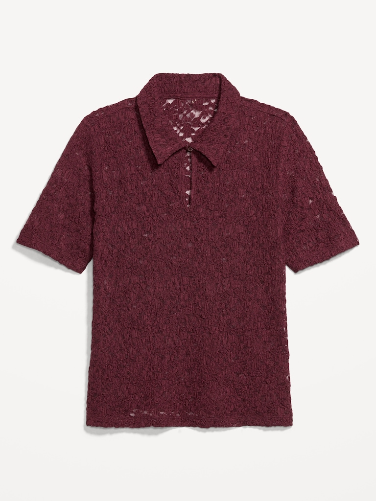 Lace Keyhole Polo Top