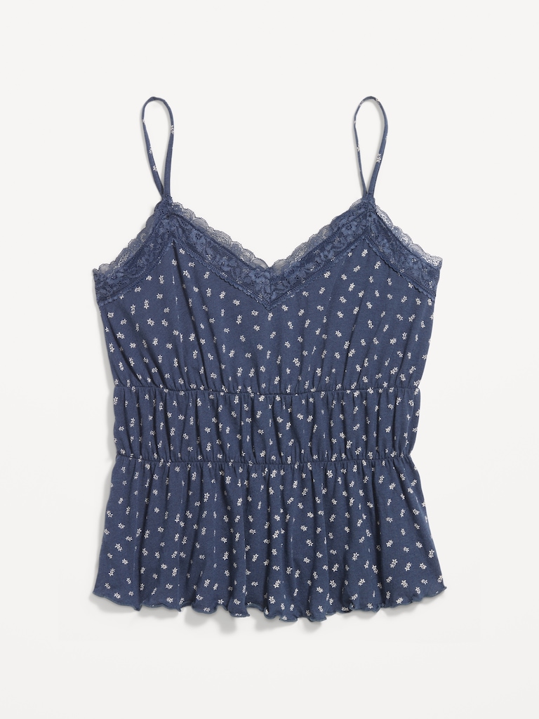 Lace-Trim Smocked-Waist Tank Top