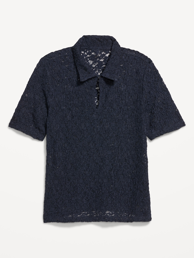 Lace Keyhole Polo Top