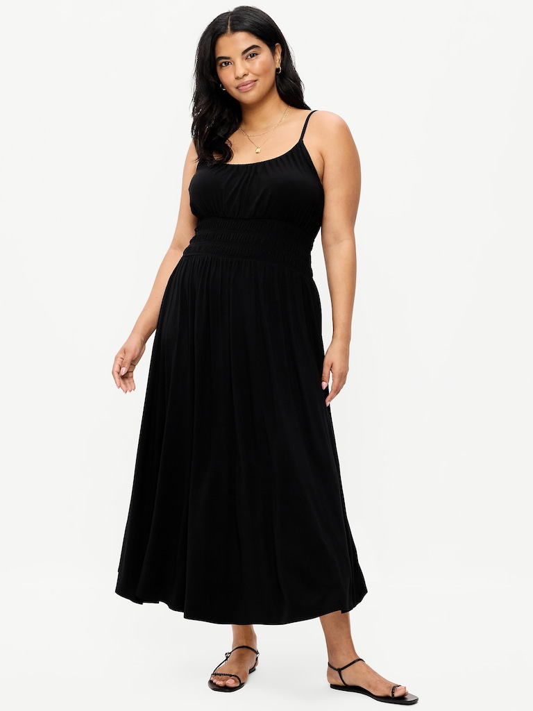 Fit & Flare Jersey Smocked-Waist Midi Dress