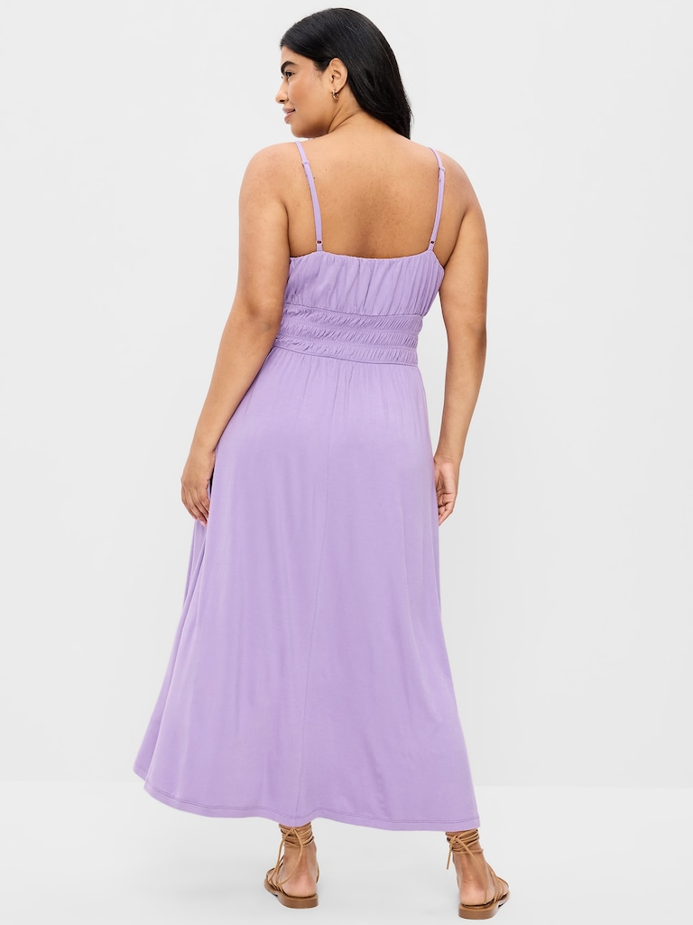 Fit & Flare Jersey Smocked-Waist Midi Dress