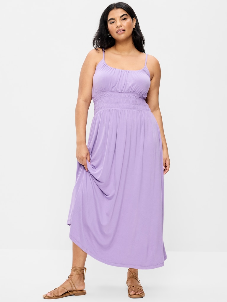 Fit & Flare Jersey Smocked-Waist Midi Dress