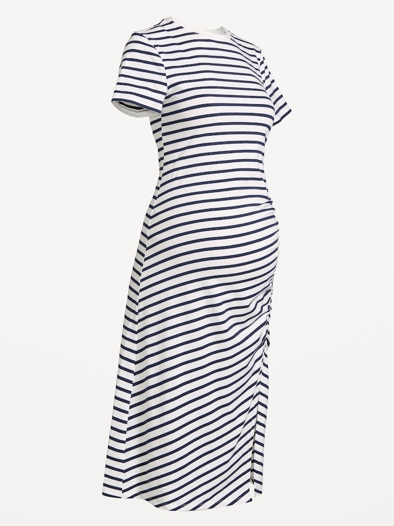 Maternity Short-Sleeve Ruched Midi Dress