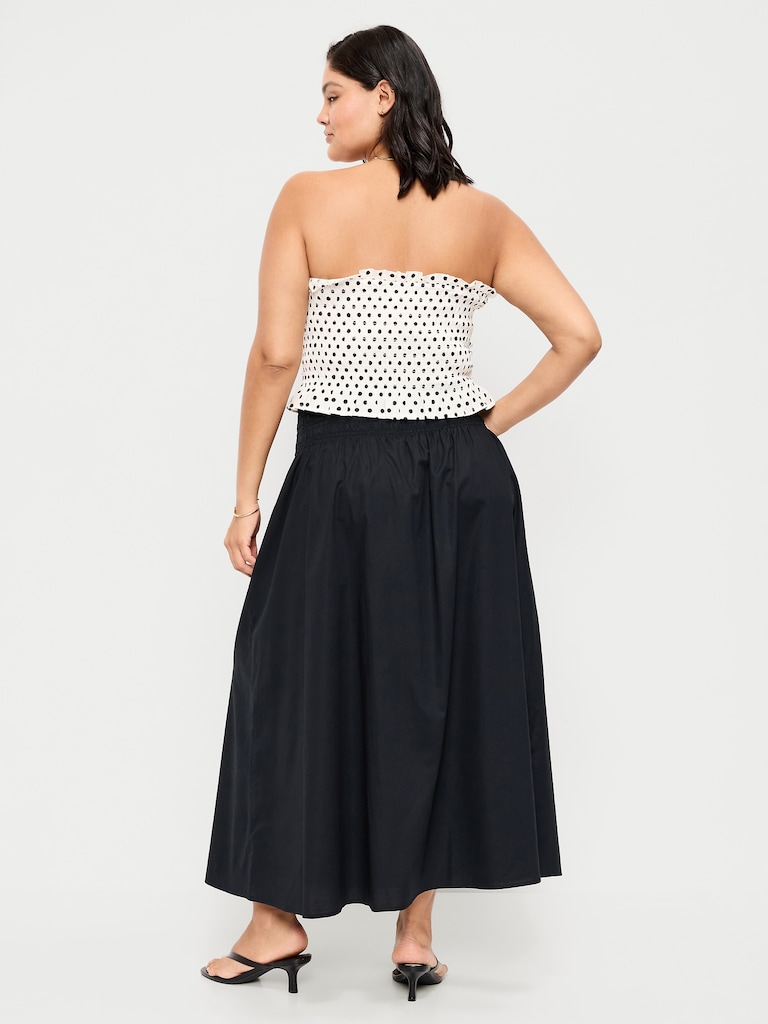 Jupe longue à taille smockée en sergé