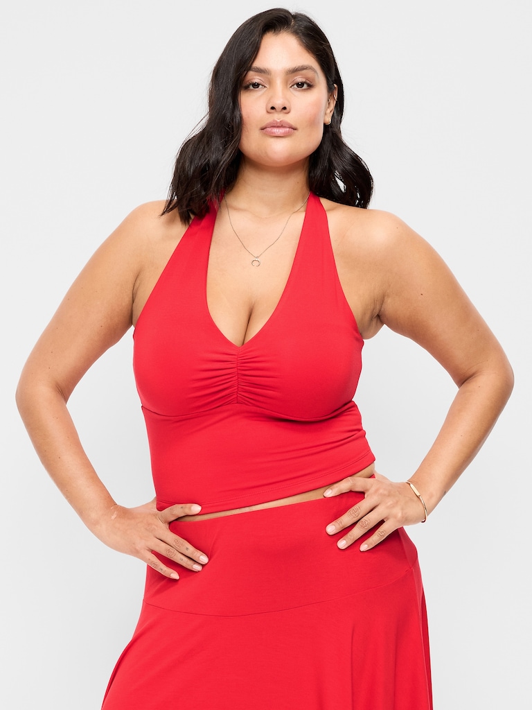 Short-Sleeve Jersey Smocked-Front Top