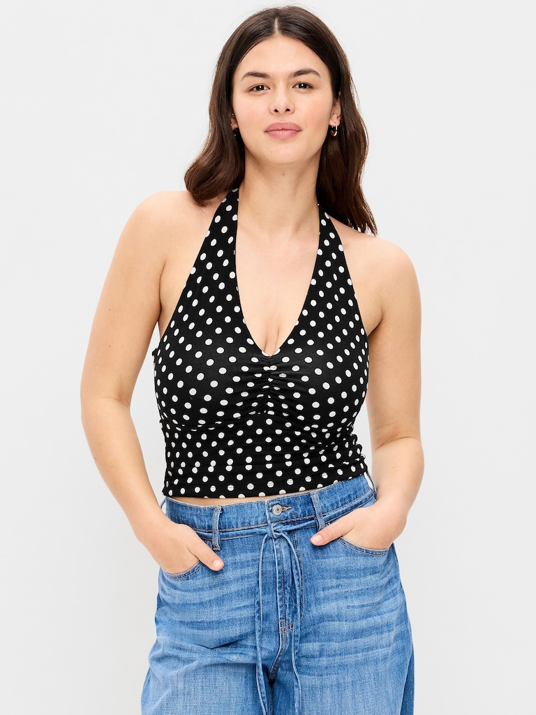 Short-Sleeve Jersey Smocked-Front Top