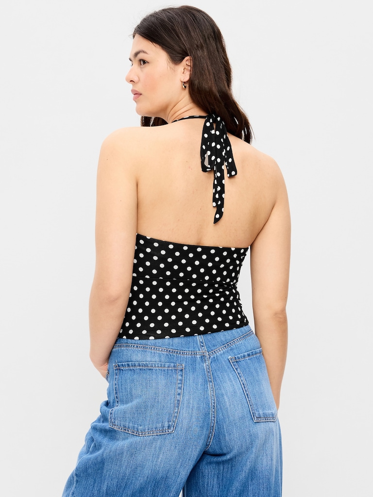 Short-Sleeve Jersey Smocked-Front Top