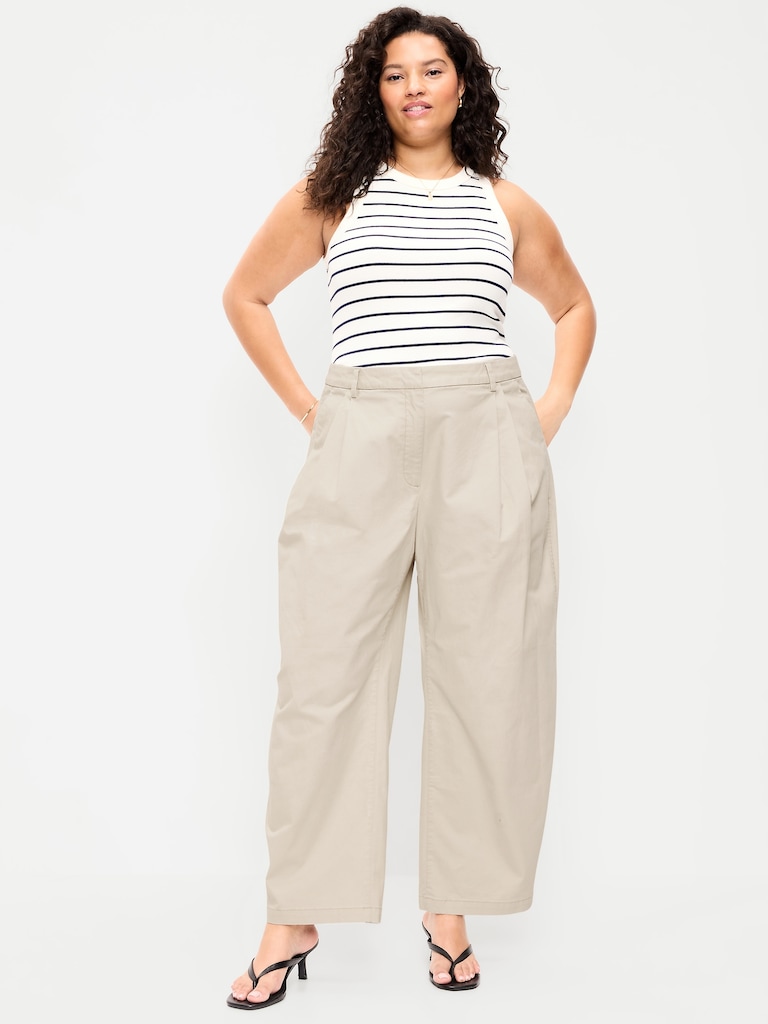 Mid-Rise Twill Barrel-Leg Pants